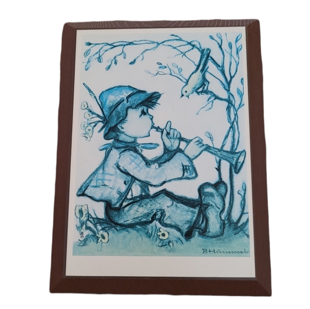 1981 Original Hummel Print Wall Resin Plaque‎ ARS AG dition Boy Horn Bird